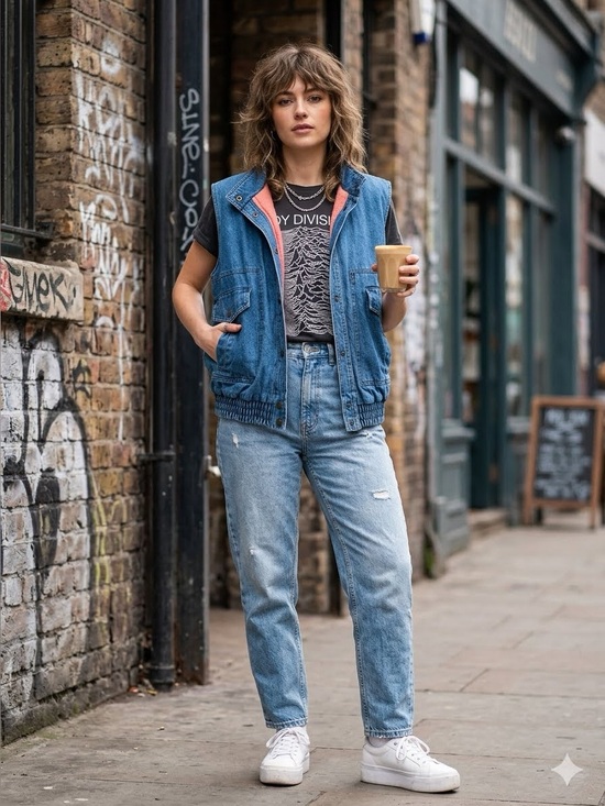 Izzi Jackets & Blazers - Izzi Women’s L Vintage 1980’s Retro Denim Vest Jacket Hide Hat Hoodie Lined